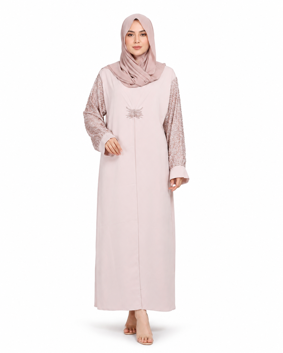 Blush Pink Sequin Sleeve Straight Abaya